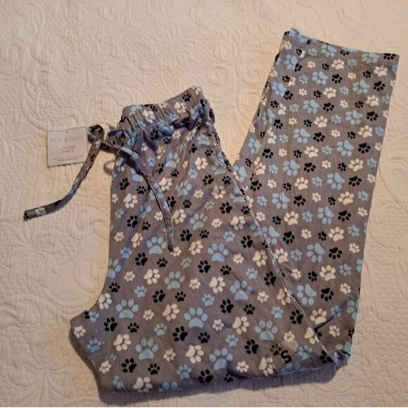 Mia & Tess women's size Small gray dog paw designed lounge pants, New - Picture 1 of 6